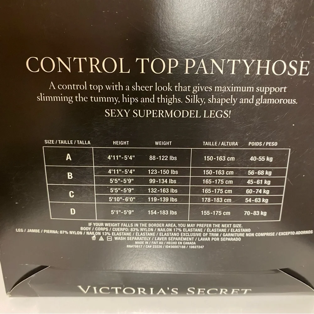 NWT Victoria's Secret Black Control Top Pantyhose Size Small (B)